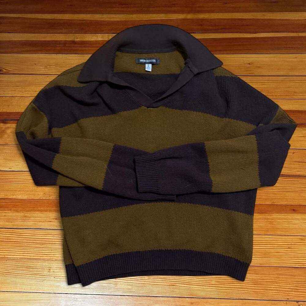 Urban Outfitters Striped V-Neck Polo Sweater Brown Purple